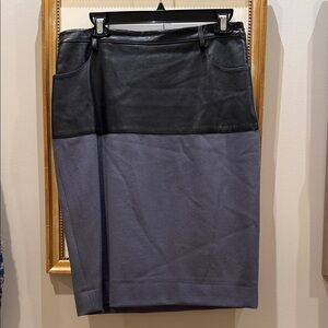 Jean Paul Gaultier Black and Charcoal Two-Tone Leather-Trim Pencil Skirt